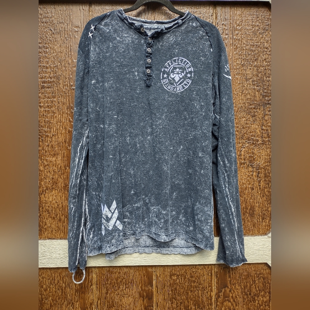 Affliction Skull Army Long Sleeve Henley Shirt Mens L